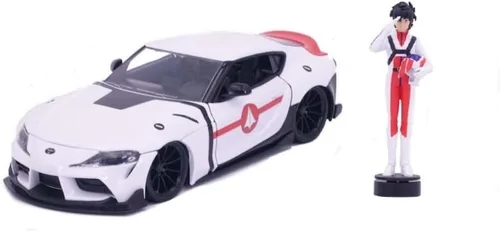 Robotech 1:24 2020 Toyota Supra - Coche fundido a presión y figura de Rick Hunter de 2.75 pulgadas, juguetes para niños y adultos