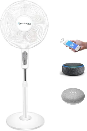 Technical Pro Ventilador de pedestal oscilante inteligente, 3 velocidades portátil de 16 pulgadas, ventilador de pie habilitado para WIFI, altura