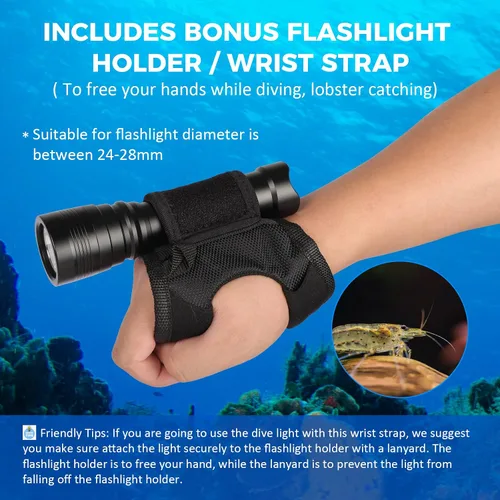 Miniatura 3 de WD43PRO - Linterna de buceo recargable de 1050 lúmenes, linterna impermeable subacuática de 492.1 ft con correa de muñeca, 4 modos de luz