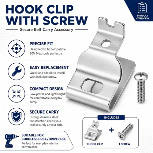 Miniatura 7 de Juego de 2 clips para cinturón DEWALT N268241 N086039 con tornillos Clips de cinturón de acero inoxidable 304 compatibles con DEWALT N268241