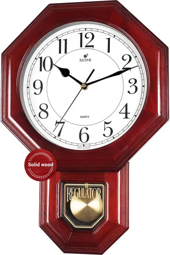 Miniatura 10 de JUSTIME Reloj de péndulo de madera maciza con carillones de estilo tradicional de escuela, con melodía de Westminster cada hora, fabricado en Taiwán