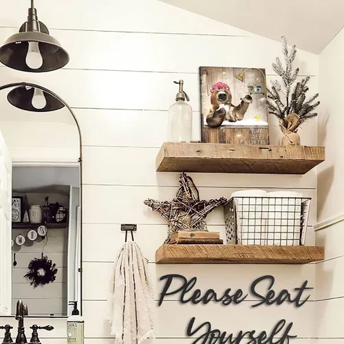 Miniatura 4 de Bonito oso para decoración de baño, arte de pared divertido con estampado de oso de casa de campo, pintura decorativa de pared enmarcada moderna