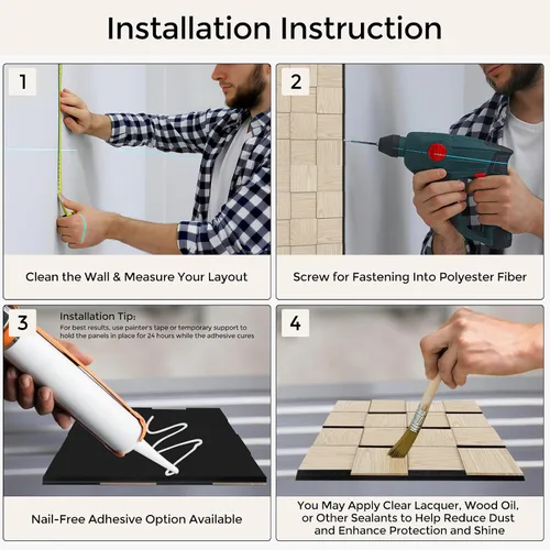 Miniatura 6 de Paneles de pared acústicos de tablero de ajedrez, paquete de 6 paneles de pared 3D de ceniza natural que absorben el sonido, 15.7 x 15.7 pulgadas