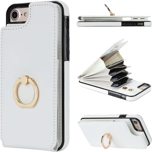 Miniatura 10 de Folosu Funda tipo cartera para iPhone SE (2022) iPhone SE (2020) iPhone 7/8 con soporte para tarjetas, soporte de anillo de rotación de 360°, Azul