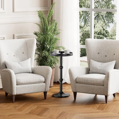 Miniatura 8 de Mesa auxiliar redonda pequeña, mesa de café para espacios pequeños, mesita de noche moderna con patas de metal, base de hierro con pedestal