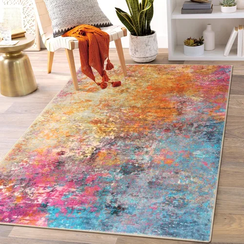 Miniatura 61 de Lahome Alfombra redonda moderna abstracta de 3 pies, color azul, lavable, de 3 x 3 pies, para cocina, entrada, suave, pequeña, antideslizante