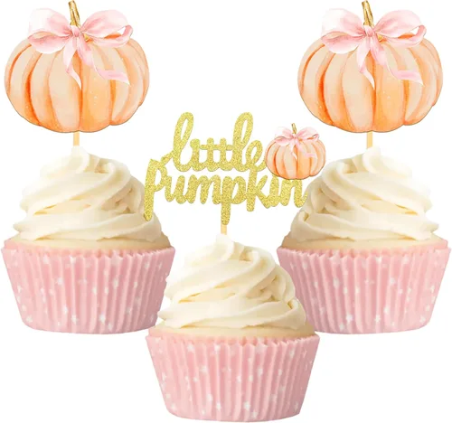 Miniatura 16 de Pumpkin Oh Baby - Decoración para cupcakes con temática de calabaza, para baby shower, cumpleaños, Acción de Gracias, Halloween, fiesta, suministros