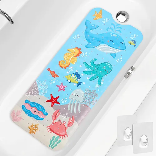 PRATIQUE Alfombra de baño para niños antideslizante de 40 x 16 pulgadas, extra larga, tapete de baño para niños, tapete de seguridad antideslizante