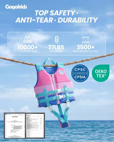 Miniatura 3 de Gogokids Chaleco de natación para niños de 2-3-4-5-6-7-8-9 años, flotadores de piscina para niños de 30-50-70 libras, flotabilidad para niños