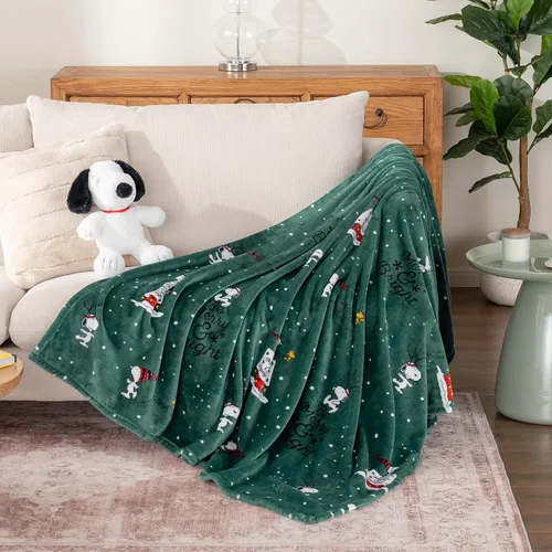 Miniatura 5 de Berkshire Blanket Manta de Navidad de peso pesado Peanuts®, VelvetLoft® Snoopy de personaje lindo en peluche para la cama, Peanuts Sé alegre y Be