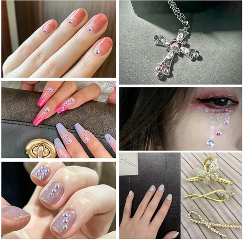 Miniatura 5 de Beadsland 7200 piezas de diamantes de imitación con parte trasera plana, diamantes de imitación transparentes para uñas, gemas redondas de cristal