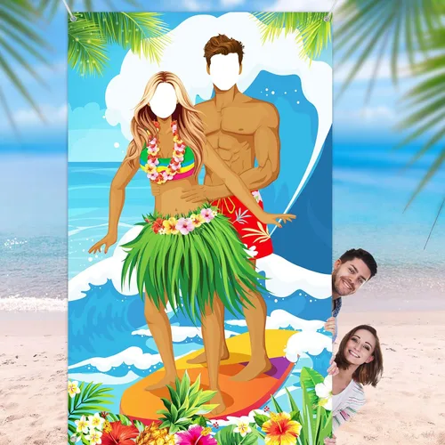 Miniatura 8 de Frienda Luau - Cartel de fotos para puerta de pareja, decoración de fiesta hawaiana de Tiki Luau, accesorios de fotos de Aloha Tiki para reunirse