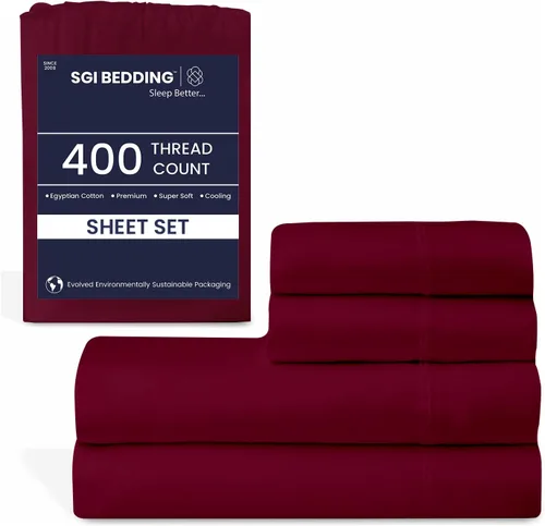 Miniatura 14 de SGI - Juego de sábanas tamaño individual de 400 hilos de 100 % algodón egipcio, ultra suave, transpirable, bolsillo profundo, 15 ajustadas
