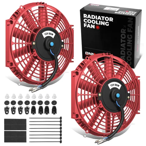 DNA Motoring Ventilador de radiador delgado de refrigeración eléctrica de alto rendimiento de 12 pulgadas con kit de montaje, rojo, 2 piezas,