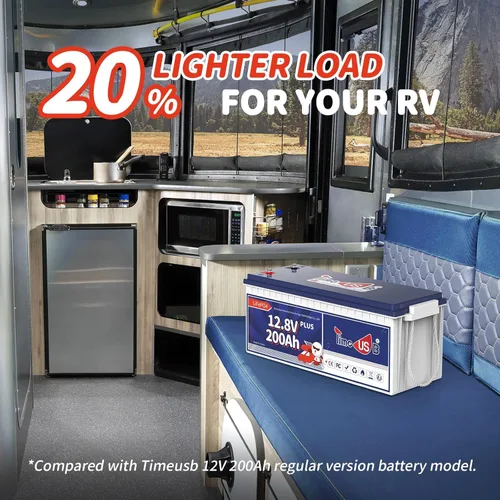 Miniatura 5 de Timeusb LiFePO4 Batería de 12 V 200 Ah Plus, batería de ciclo profundo con potencia de salida máxima de 2560 W, batería de litio integrada de 200 A