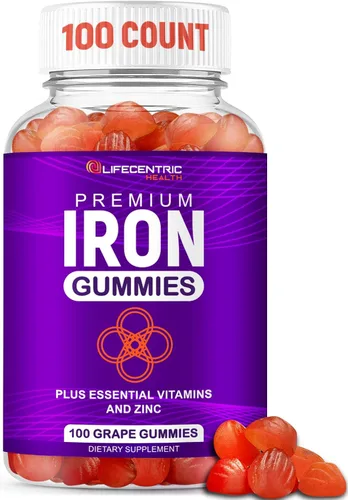 LifeCentricHealth - Gomitas de hierro | Gomitas de biotina, zinc, vitamina B, ácido fólico, veganas, sin gluten, para mujeres y hombres