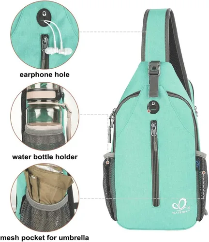 Miniatura 140 de WATERFLY Bolsa pequeña de senderismo: mochila cruzada para el pecho, mochila para hombres y mujeres con correa de hombro agradable a la piel