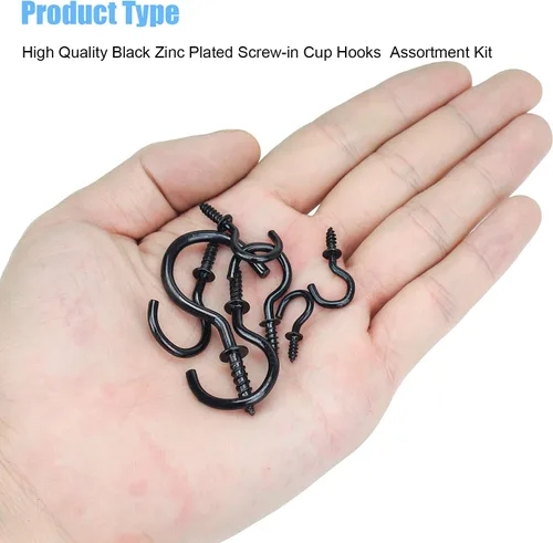 Miniatura 5 de DYWISHKEY Kit de 136 ganchos de rosca de 7 tamaños, ganchos chapados en zinc negro para el hogar, la oficina y el lugar de trabajo