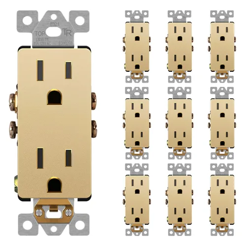 Miniatura 30 de LIDER LR15-TR-GD5P - Receptáculo decorativo mate c/tapa frontal intercambiable, tomacorriente a prueba de manipulaciones/niños, autoconexión a Dorado