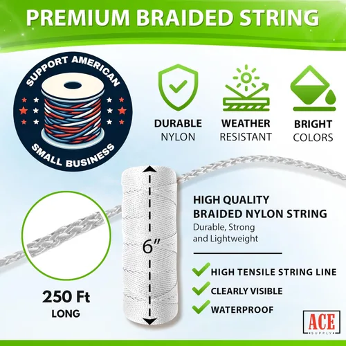 Cuerda de hilo blanco brillante, #18, cuerda de nailon fuerte, 250 pies de longitud, cuerda blanca para jardinería, cordel de nailon para plantas