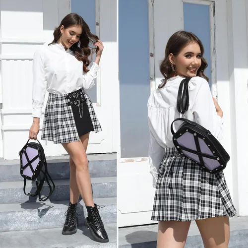 Miniatura 4 de Ita Bag Mochila gótica forma ataúd monederos y bolsos de moda Halloween JK bolsas correas cruzadas desmontables, B-negro Púrpura, Classic
