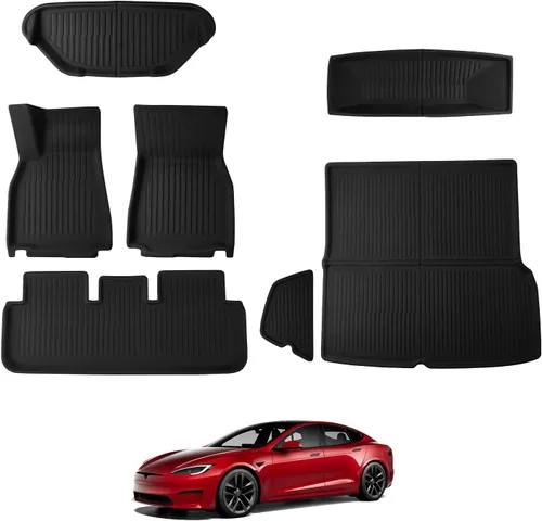 Miniatura 10 de BASENOR 10 piezas alfombrillas de suelo Tesla Model X de 7 asientos para todo clima, alfombrilla de forro de carga XPE, alfombrillas de coche