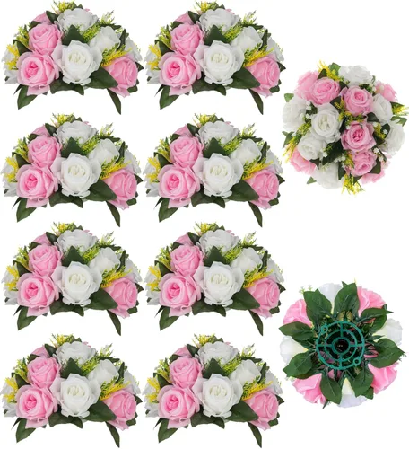 Miniatura 28 de BLOSMON Bolas de flores, centros de mesa de rosas de boda: 2 piezas de flores falsas carmesí decoración de bolas de besos Arreglos florales
