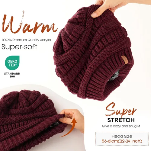 Miniatura 55 de FURTALK Gorro de invierno para mujer, con forro de satén, tejido trenzado, grueso, holgado, gorro cálido