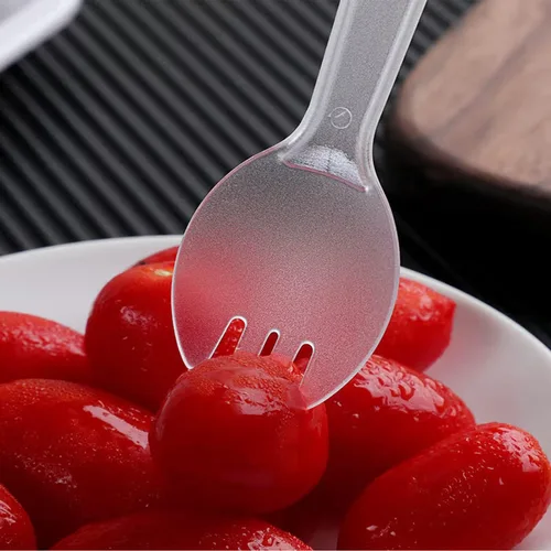Miniatura 6 de 100 tenedores desechables de plástico duradero y ecológicos, tenedores y cucharas 2 en 1, ideales para almuerzo, picnic o restaurante y suministros