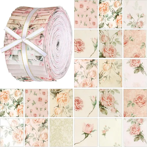 Miniatura 19 de Ganeen 100 piezas de rollo de tela para acolchado floral rosa y morado, cuadrados de tela de 2.56 pulgadas, tiras de tela de jalea precortadas