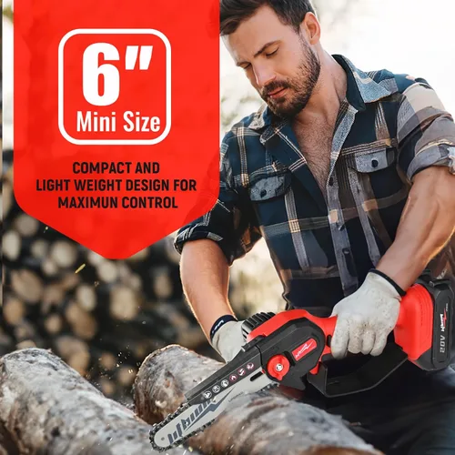 Miniatura 3 de Mini motosierra inalámbrica, portátil de 6 pulgadas, motosierra eléctrica de mano con una sola mano para cortar madera y trabajar la madera, mini