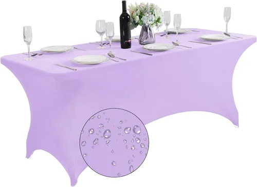 Miniatura 22 de SuperO - Paquete de 2 manteles de elastano impermeables para mesas de 6 pies, mantel elástico universal ajustable para fiestas, banquetes, bodas