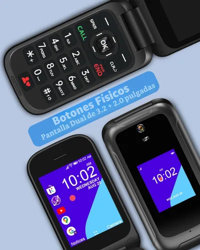 Miniatura 4 de Teléfono 4G Flip desbloqueado para personas mayores y niños, 3.2+2.0 pulgadas de pantalla dual KaiOS Basic Phone para viajes, batería grande