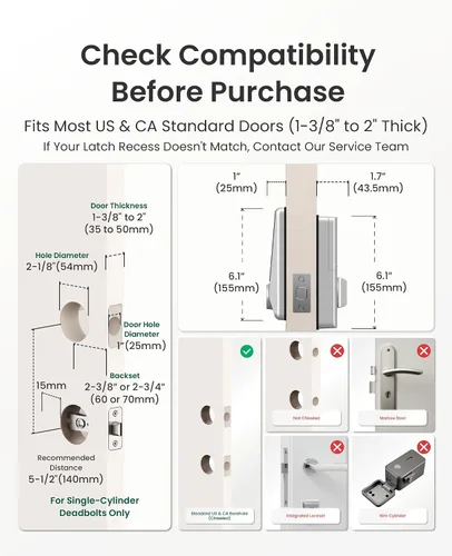 Miniatura 8 de DESLOC Cerradura inteligente WiFi D110 Plus, Wi-Fi incorporado, sin necesidad de hub, cerradura de entrada sin llave con huella dactilar, cerrojo