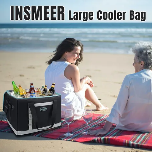 Miniatura 7 de INSMEER Bolsa térmica aislada para 65 latas/32 latas, bolsa enfriadora grande con correa para el hombro, enfriadores portátiles plegables a prueba
