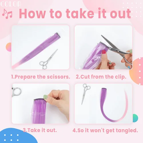 Miniatura 8 de Extensiones de cabello de colores, extensión de cabello liso con clip de 22 pulgadas, extensiones de cabello con brillantina multicolor arcoíris