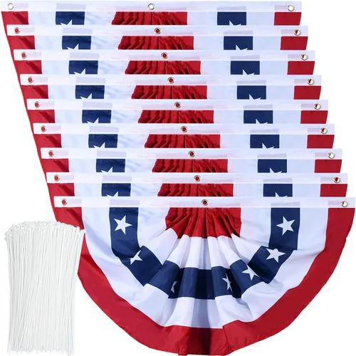 Miniatura 18 de Bandera de Estados Unidos plisada patriótica con ojales de latón y bridas para decoración del Día de los Caídos del 4 de julio al aire libre