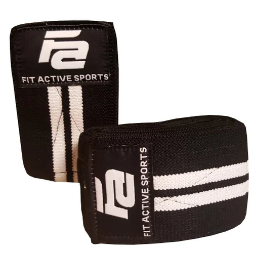 Miniatura 5 de Fit Active Sports Rodilleras para levantamiento de pesas, correas elásticas de soporte de rodilla de 72 pulgadas con cierre de gancho y bucle Blanco
