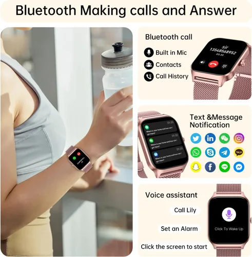 Miniatura 2 de Reloj inteligente para mujer con rastreador de ejercicios: relojes inteligentes de marca/respuesta de llamada de oro rosa para mujer, relojes
