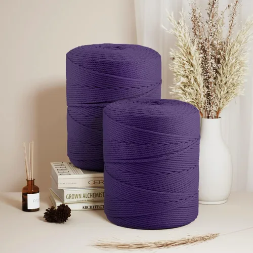 Miniatura 4 de Cuerda de macramé de algodón de 4 mm x 547 yardas, ZUEXT cuerdas trenzadas naturales hechas a mano de color violeta oscuro púrpura de 4 hebras