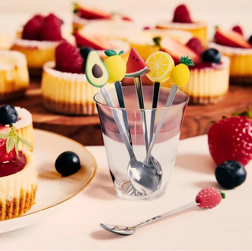 Miniatura 2 de Cucharas y tenedores pequeños de acero inoxidable y silicona, juego de 6 piezas, formas de frutas para frutas, queso, aperitivos Fruitilicious