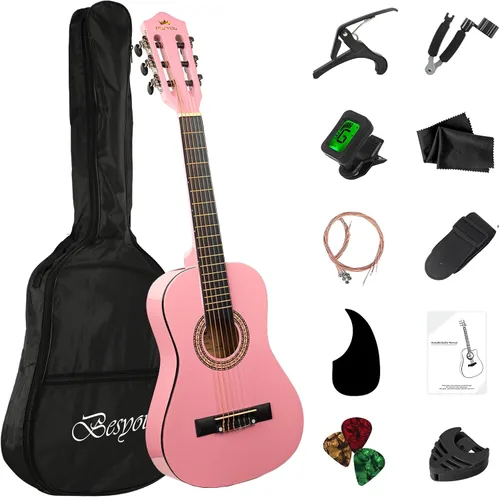 Miniatura 12 de Guitarra Acústica Negra para Principiantes de 30 pulgadas, Paquete de Inicio, Guitarra para Estudiantes/Niños con Funda, Correa, 2 Púas, Cuerdas