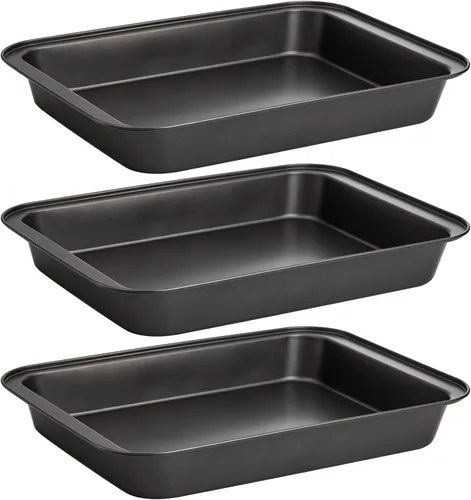 Lyellfe Paquete de 3 bandejas rectangulares para hornear, antiadherentes para horno, bandeja de galletas de 13 x 9 pulgadas de profundidad para pan