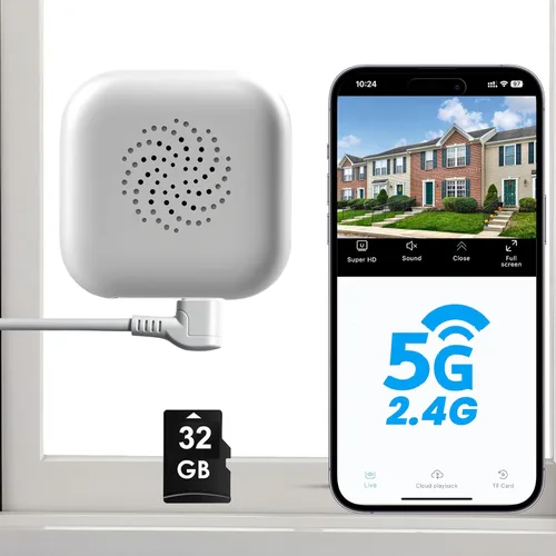 Cámara de ventana 2K con tarjeta de memoria de 32 GB, cámaras de interior WiFi de 5 GHz y 2.4 GHz para seguridad en el hogar con visión nocturna a