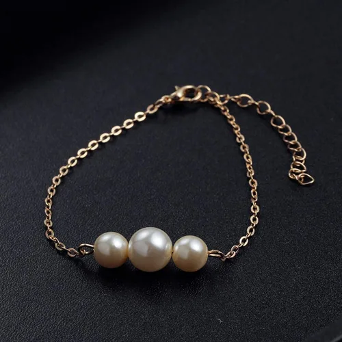 Miniatura 2 de Pulseras brazalete, moda mujer brillante imitación perla encanto pulsera cadena ajustable brazalete joyería - oro, Bambú