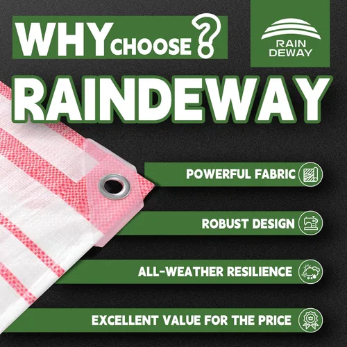 Miniatura 2 de RAINDEWAY Lonas de 4x8 pies, lona multiusos de poliéster a rayas de 12 mil, impermeable, con ojales y bordes reforzados, lonas rojas/blancas