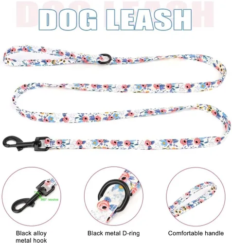 Miniatura 4 de Beirui Lindo juego de collares, arneses y correas para perro hembra, juego de collar y correa ajustable con flor - Arnés de malla suave para Azul