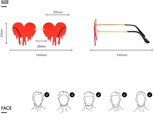 Miniatura 4 de Lentes de sol de corazón derretido para hombres y mujeres, sin montura, irregulares, para fiesta única, lentes de sol de metal para baile