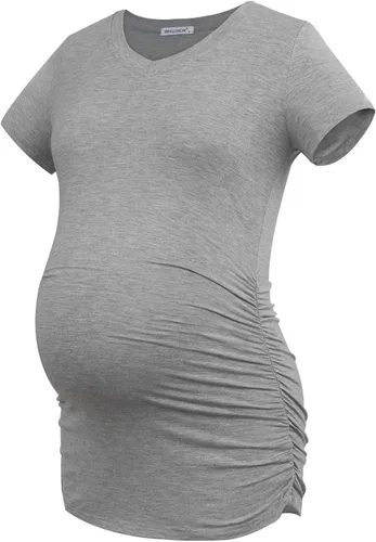 Miniatura 5 de Smallshow Ropa de maternidad con cuello en V para mujer, camiseta de embarazo fruncida lateral