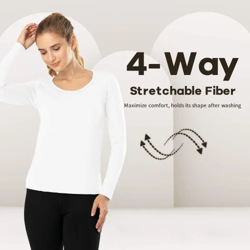 Miniatura 17 de MANCYFIT Tops térmicos para mujer, camisa con forro polar, manga larga, capa base, cuello en V